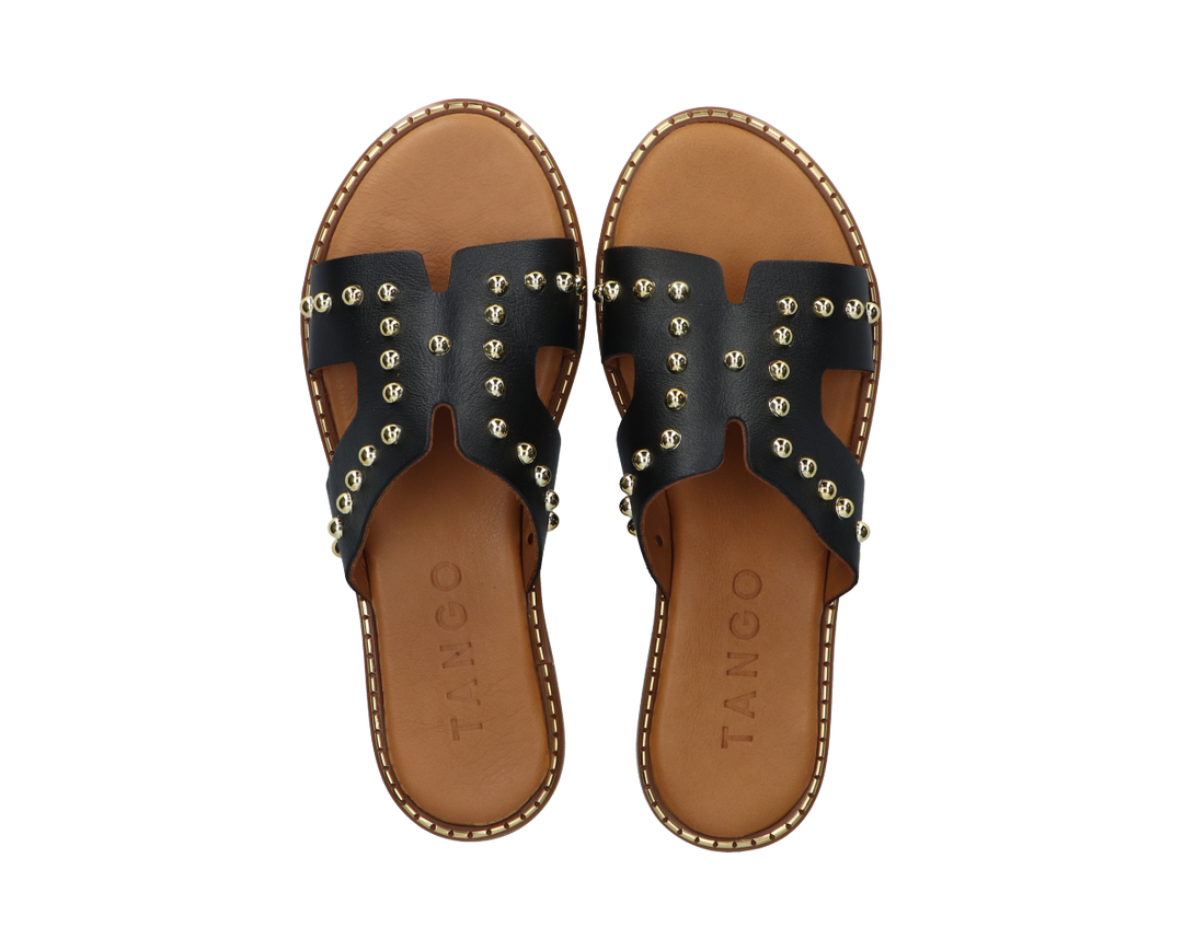 AUDREY SLIPPER STUDS Black Leather