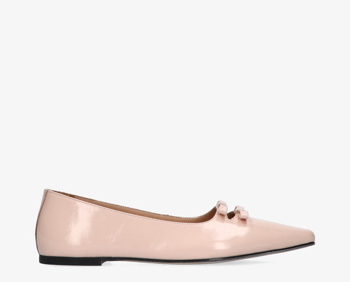 REA BOW Nude Patent Leather