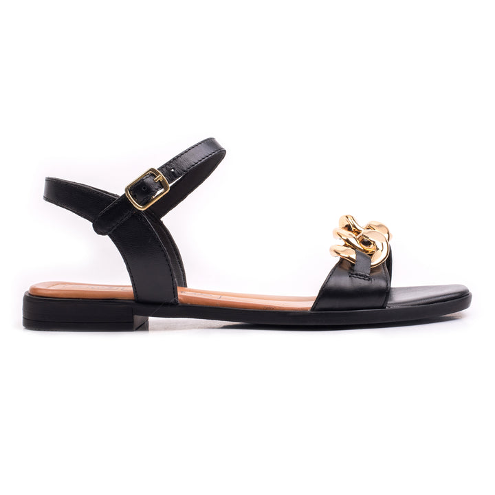 CHAIN SANDAL Black Leather