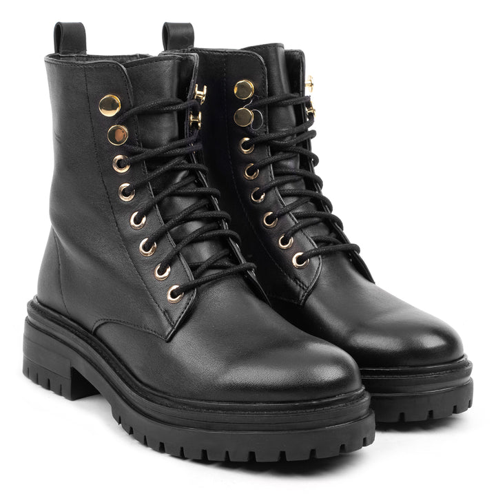 BIKER LADIES LACE UP BOOT Black Leather