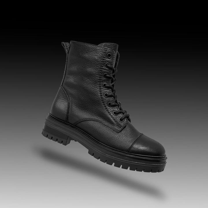 LEYTON COMBAT MID Black Leather Milled