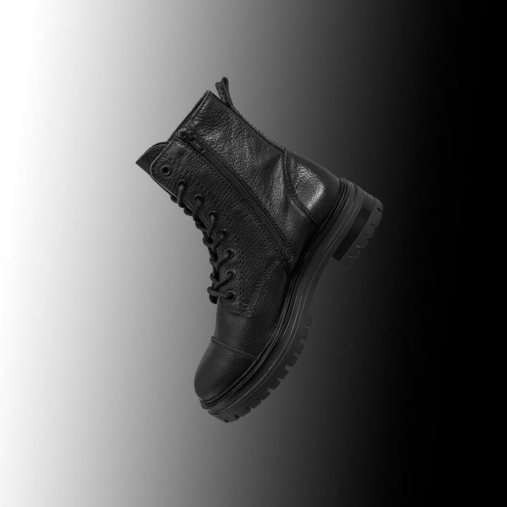 LEYTON COMBAT MID Black Leather Milled