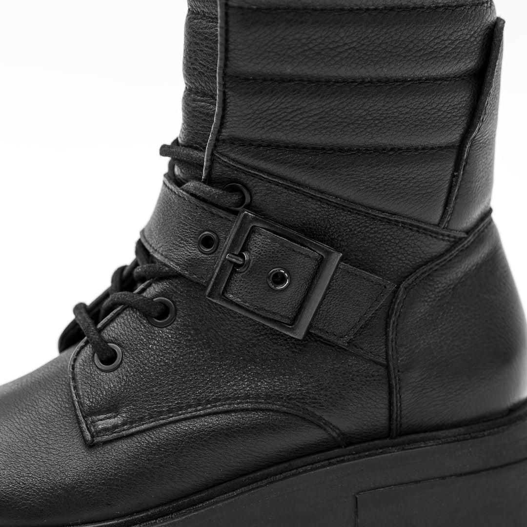 SHARI PADDED COMBAT Black Leather Milled