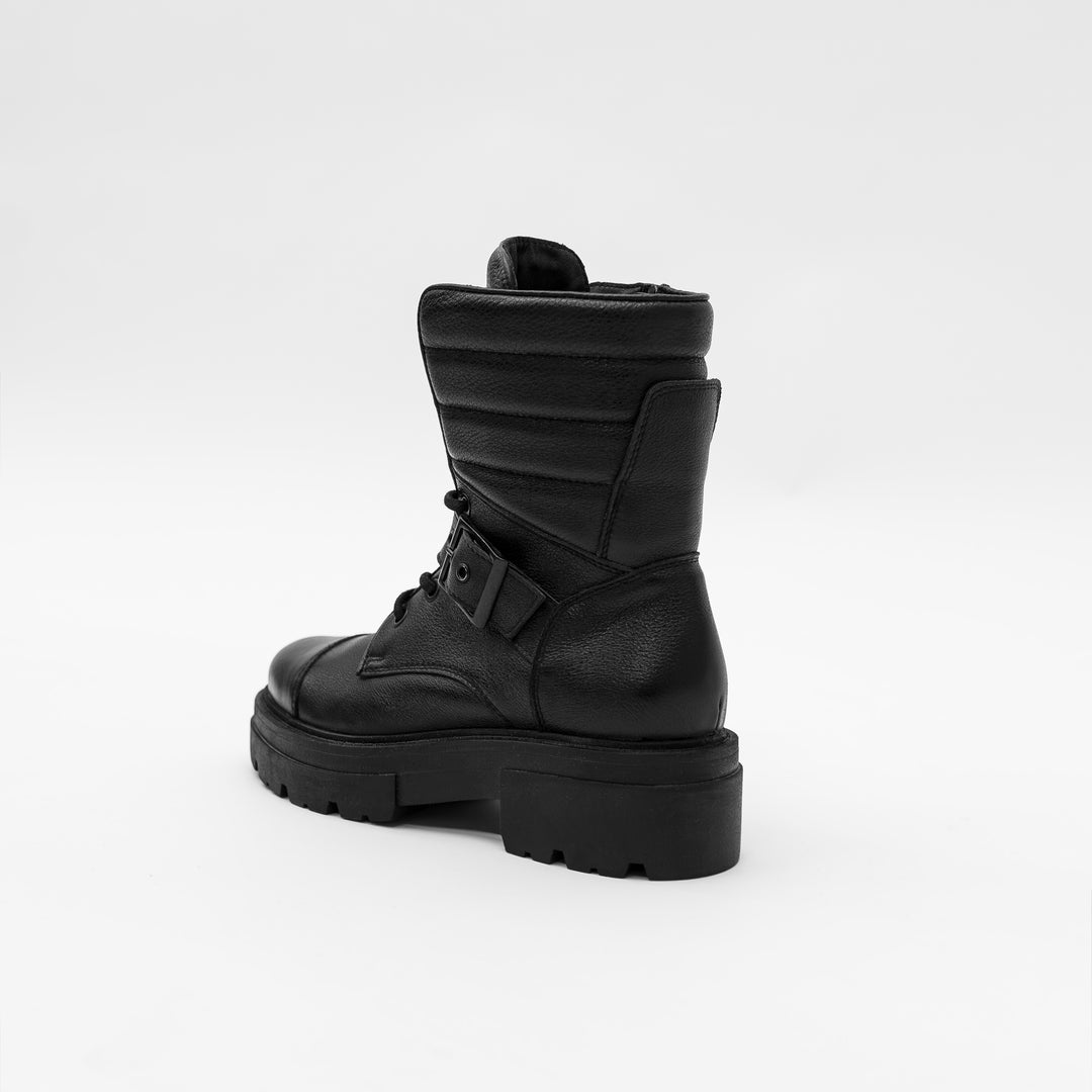 SHARI PADDED COMBAT Black Leather Milled