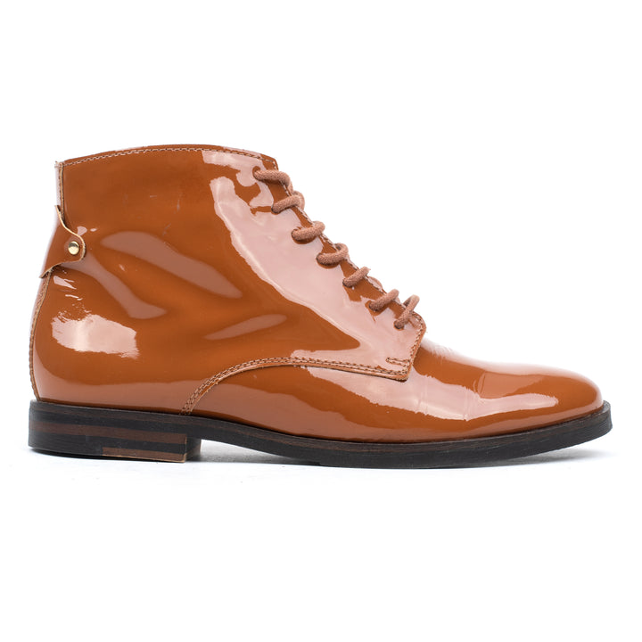 LIDIA LACE BOOT MID Cognac Leather Patent