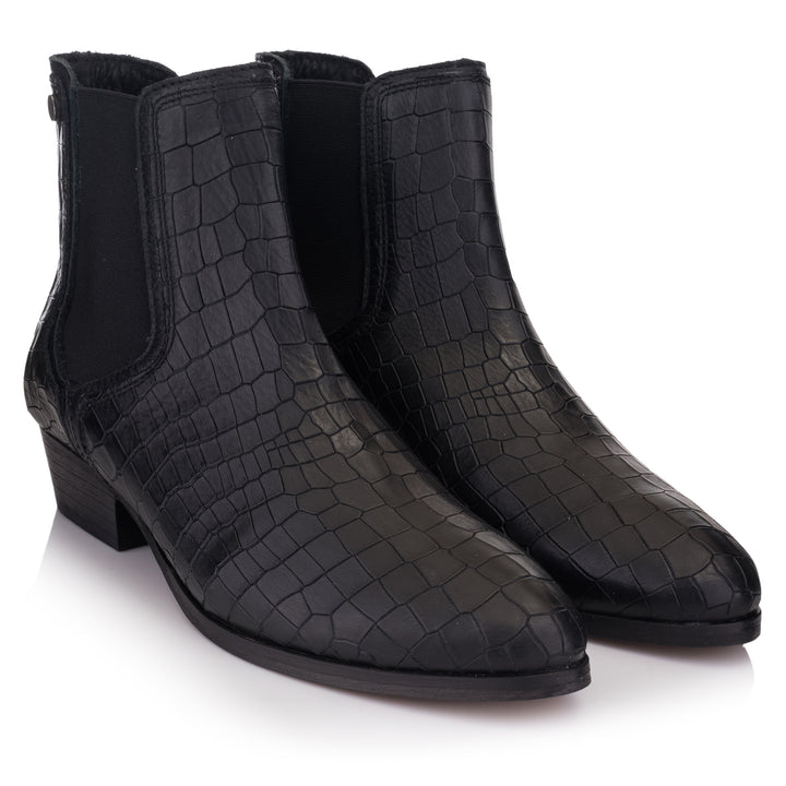 GISELE CHELSEA HIGHT Black New Croco 2 Embossed