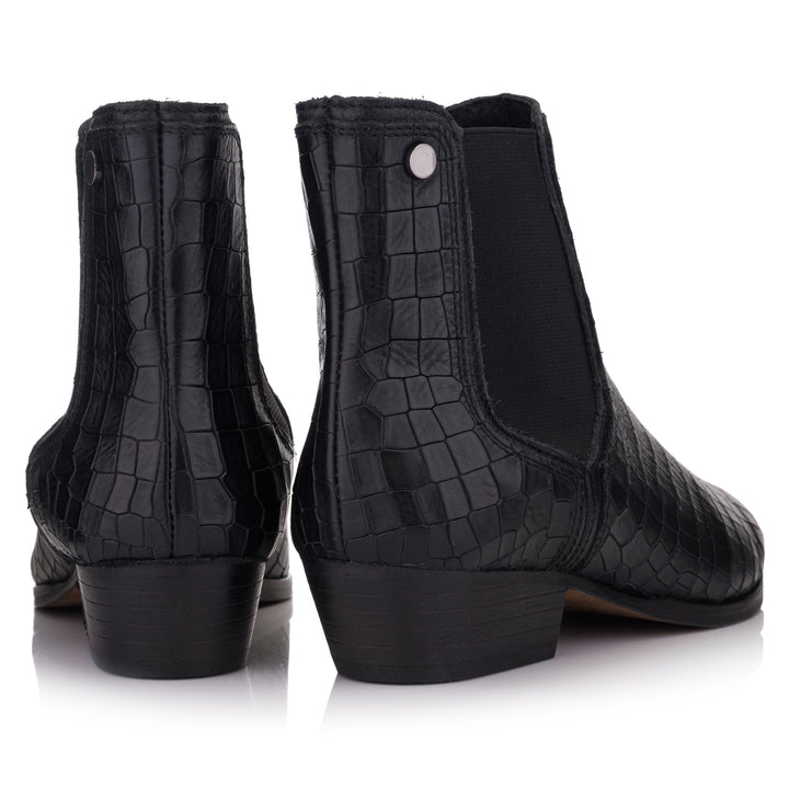 GISELE CHELSEA HIGHT Black New Croco 2 Embossed