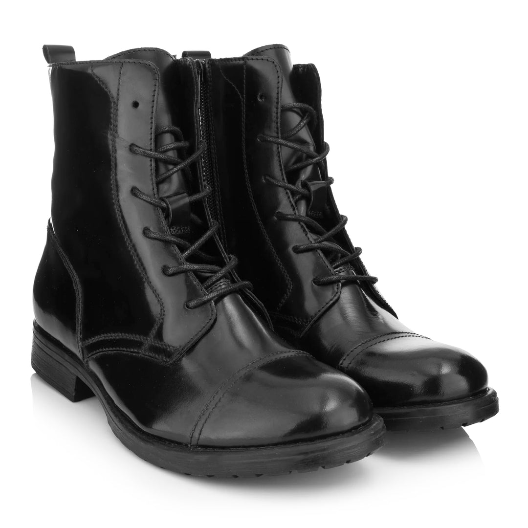 SARAH LACE UP BOOTS Black College Leather