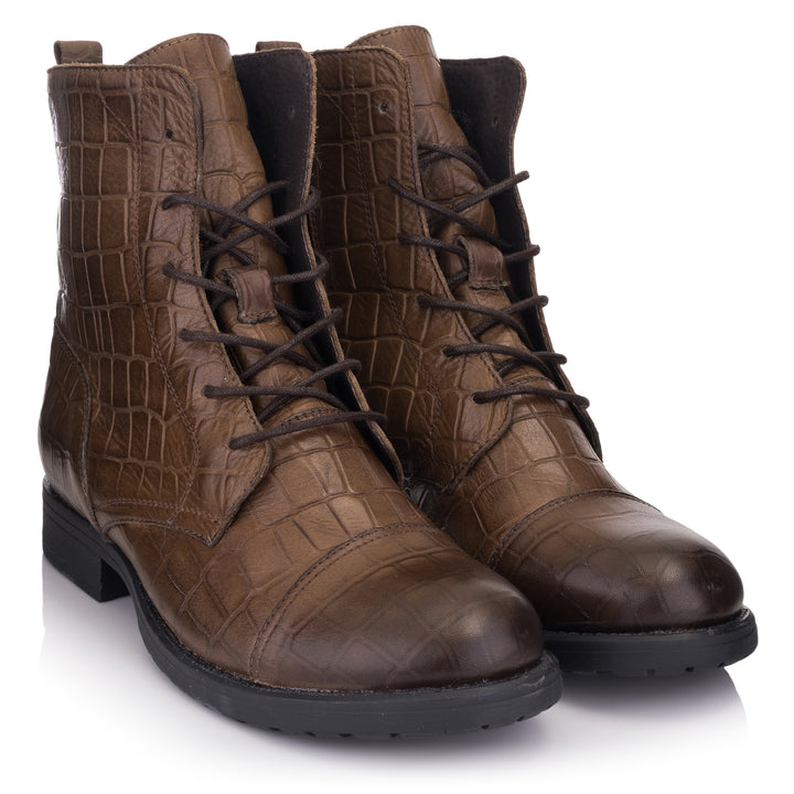 SARAH LACE UP BOOTS Brown Coda Embossed