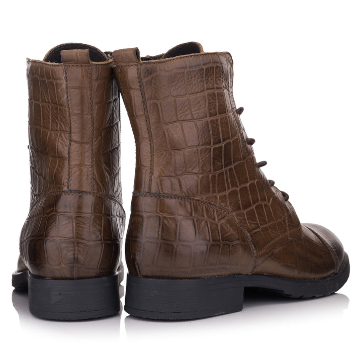SARAH LACE UP BOOTS Brown Coda Embossed