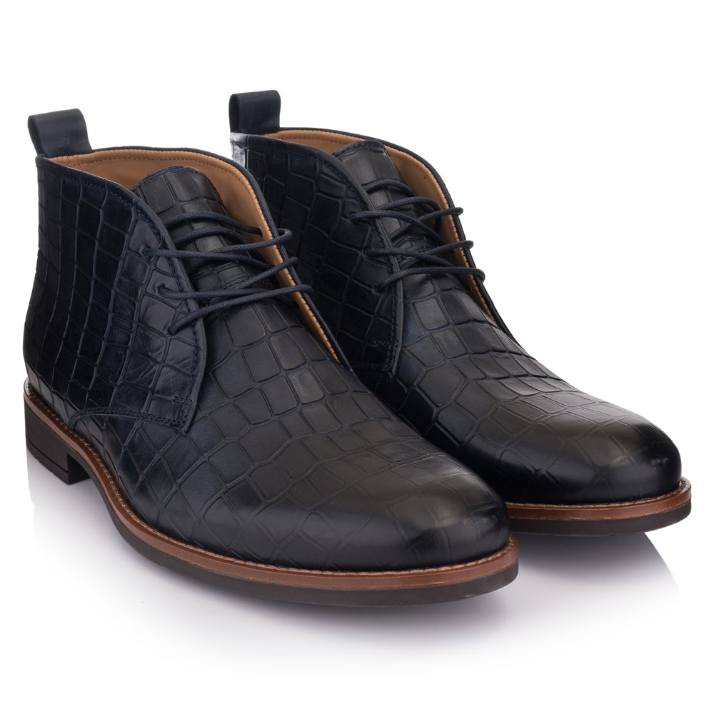 OMNIO Ghete Bleumarin | Batavia Chukka 2 Coda Blue Embossed Leather-F