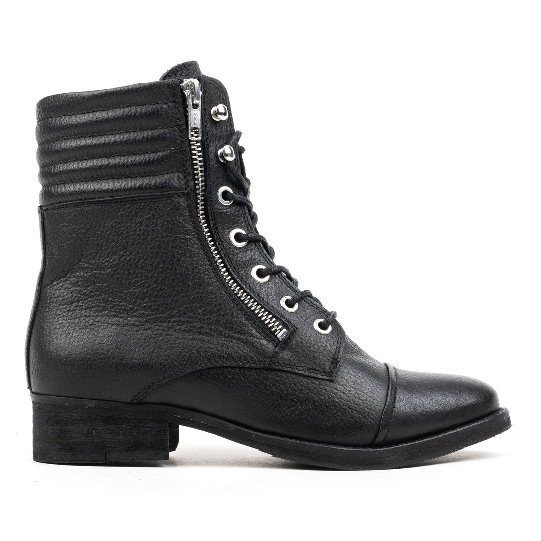 AVRIL LACE UP ZIPP Black Leather Milled