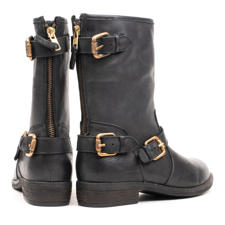 NEW LEVA BOOT STRAP Black Leather Milled