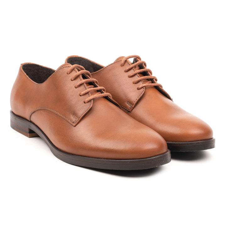 LIDIA SHOE Cognac Leather Plain