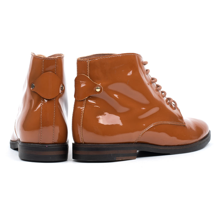 OMNIO Ghete Maro | Lidia Lace Boot Mid Cognac Leather Patent - b