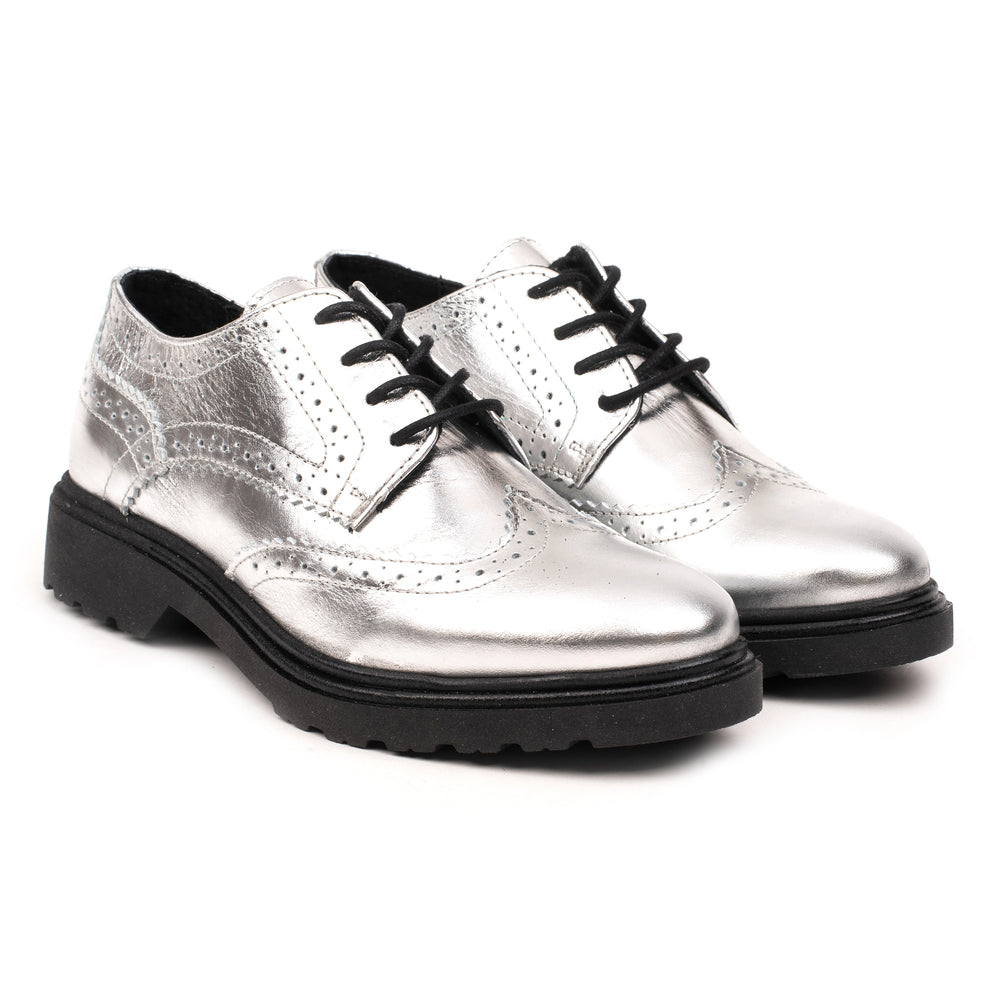 OMNIO Pantof Argintiu | Ankara Brogue Silver Leather-F