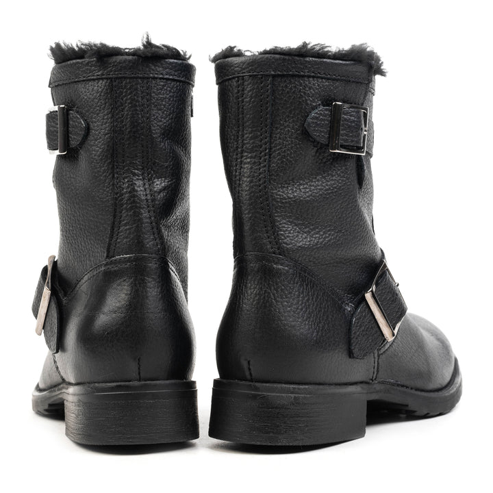 SARAH BUCKLE BIKER BOOT Black Leather