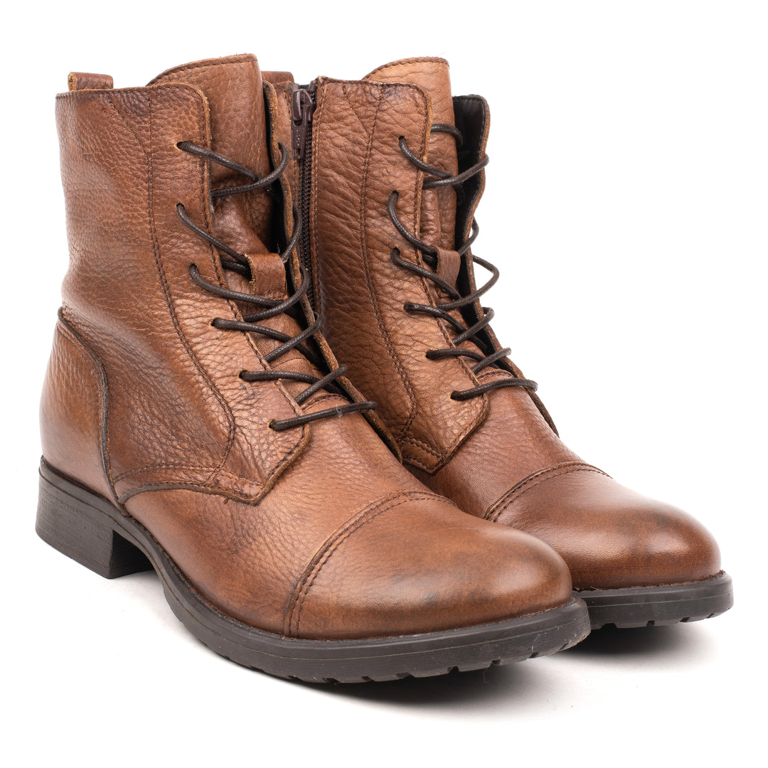 SARAH LACE UP BOOTS Brown Leather Milled