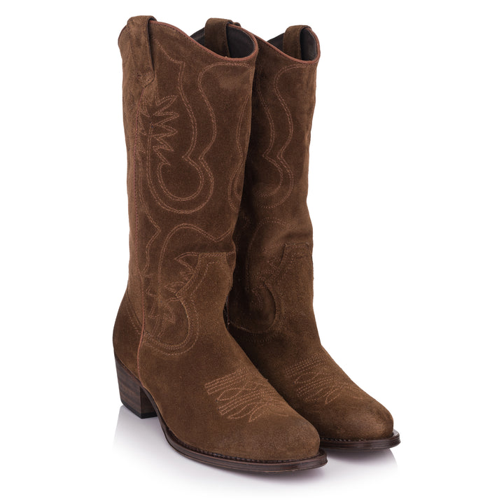 DULCE WESTERN PLAIN Brown Suede Leather