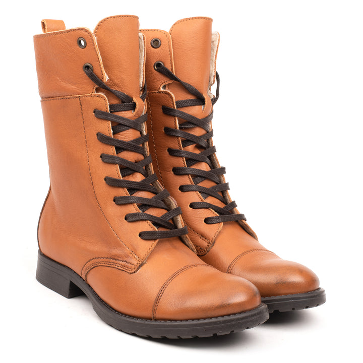SARAH ECO LACE BOOT Cognac Leather Milled