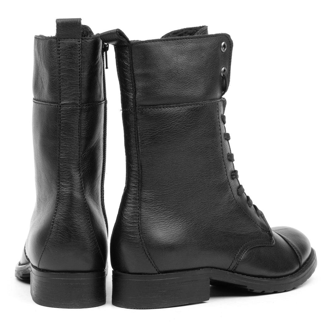 SARAH ECO LACE BOOT Black Leather Milled