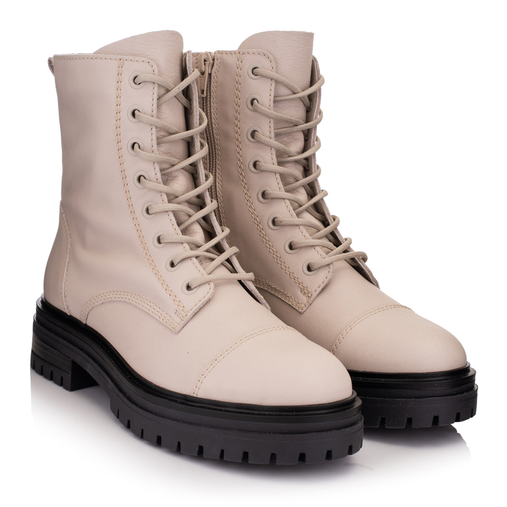 OMNIO Ghete Bej | Leyton Combat Mid Beige Leather Milled - f