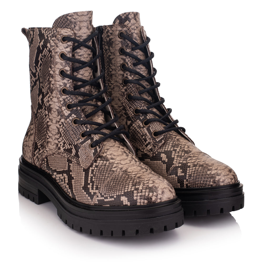OMNIO Ghete Maro | Leyton Combat Mid Lt.Taupe Leather Snake - f