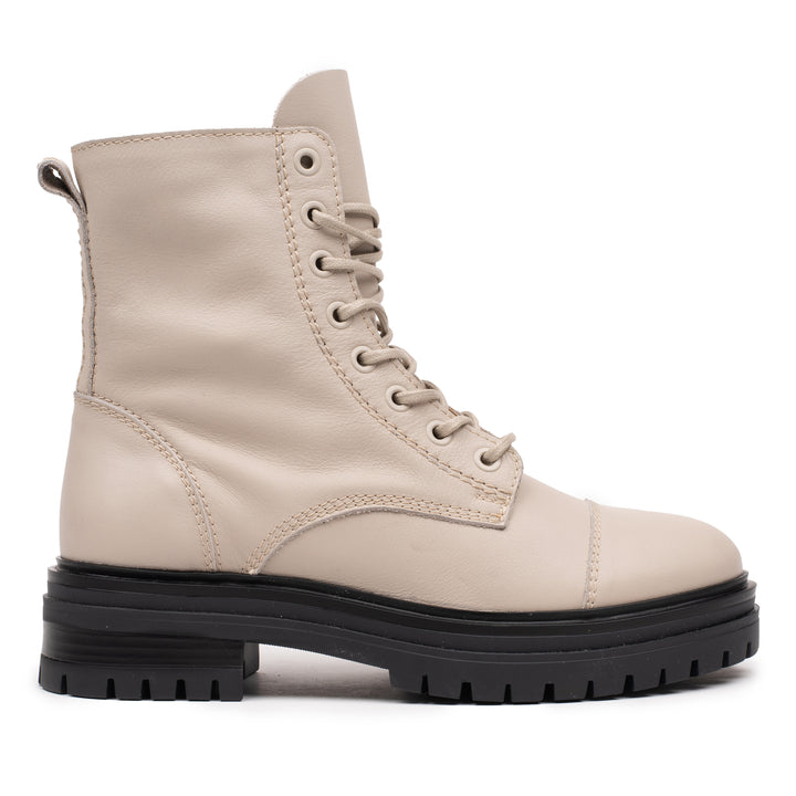 LEYTON COMBAT MID Beige Leather Milled