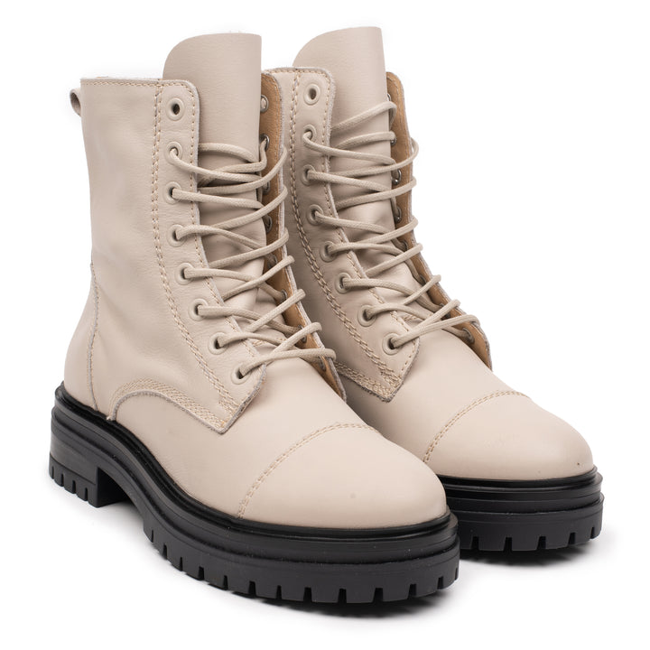 LEYTON COMBAT MID Beige Leather Milled