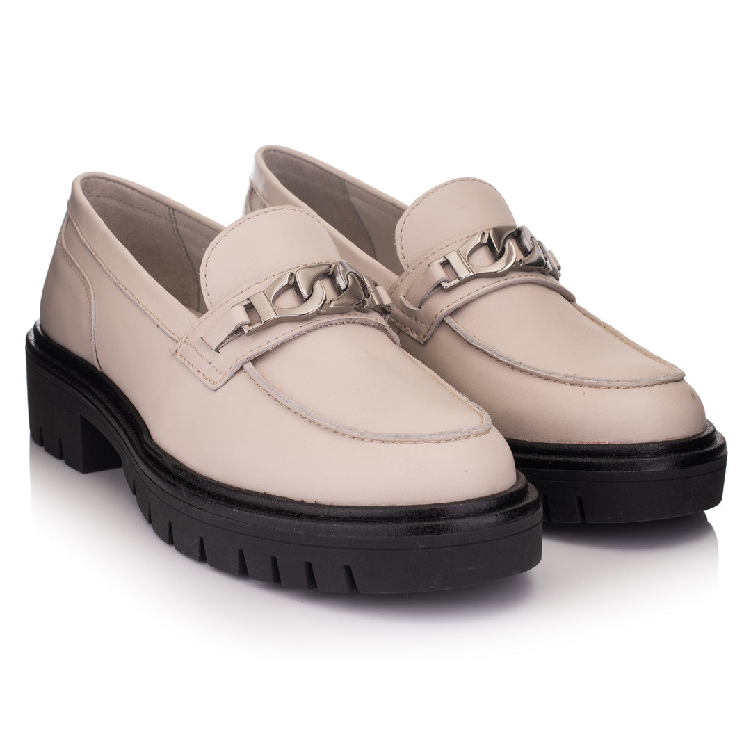 HINSON Pantof Bej | Laurie Chain Loafer Beige Leather Milled - f