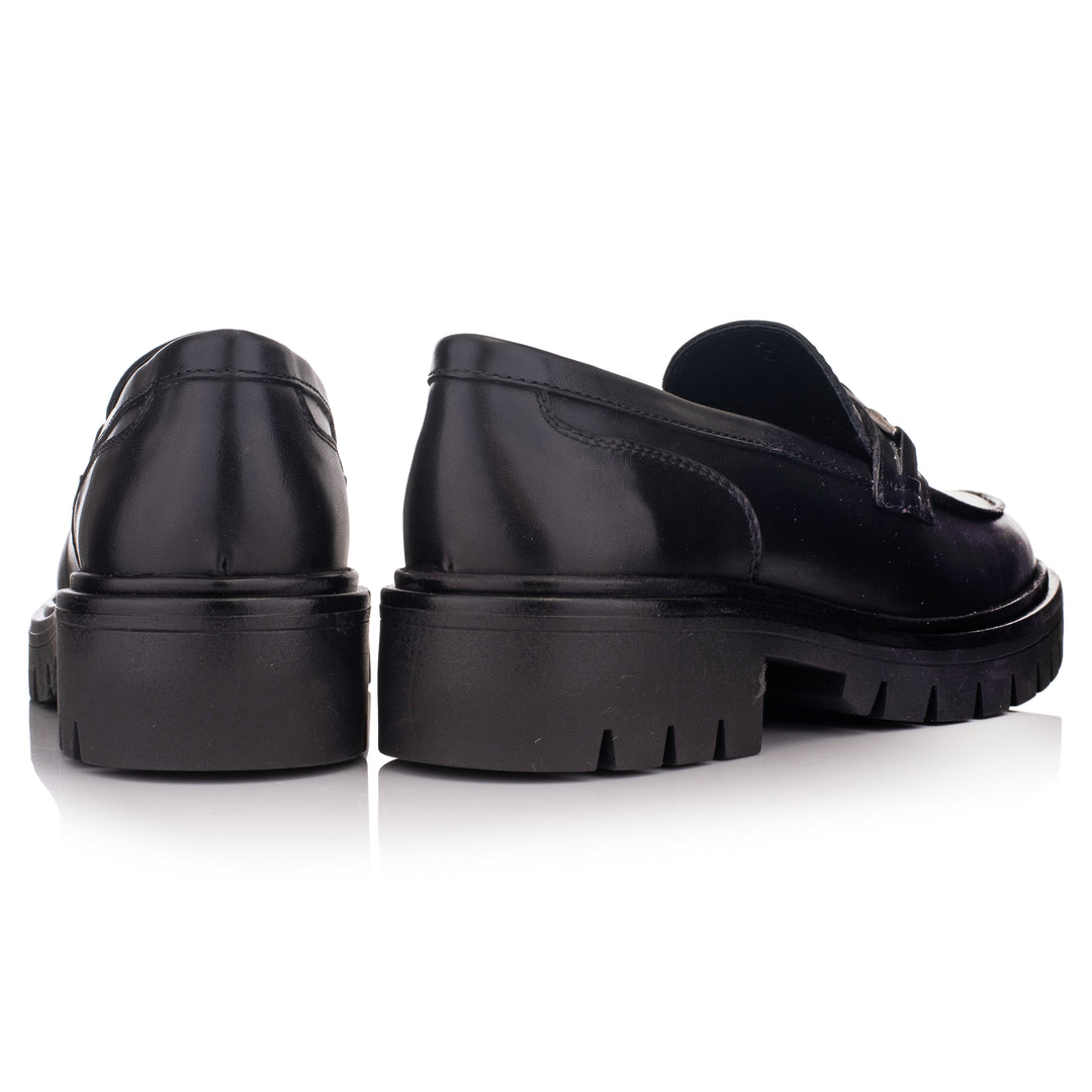 LAURIE CHAIN LOAFER Black Leather Plain