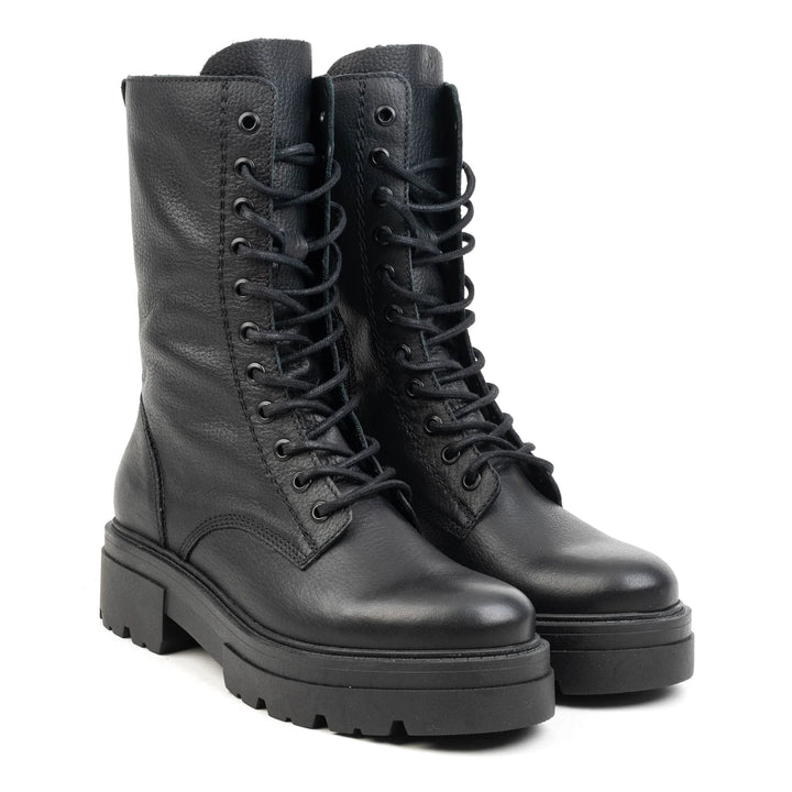 SHARI COMBAT HIGH Black Leather Milled