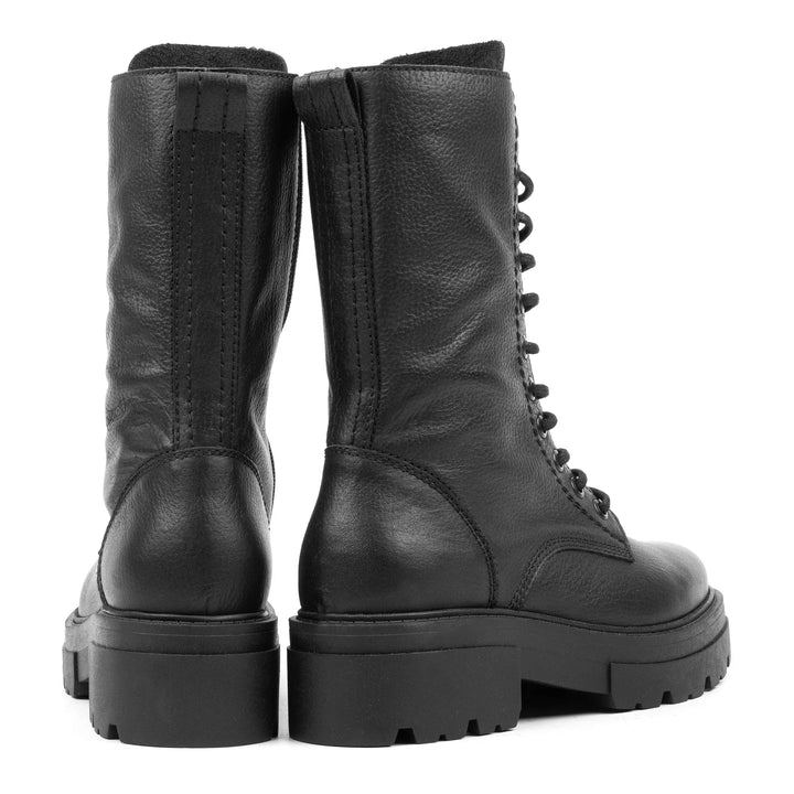 SHARI COMBAT HIGH Black Leather Milled