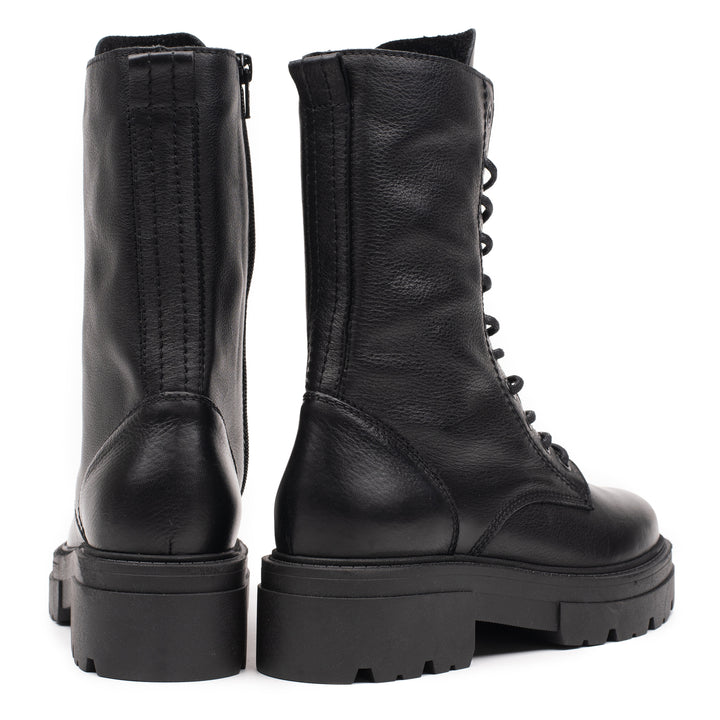 SHARI COMBAT HIGH Black Leather