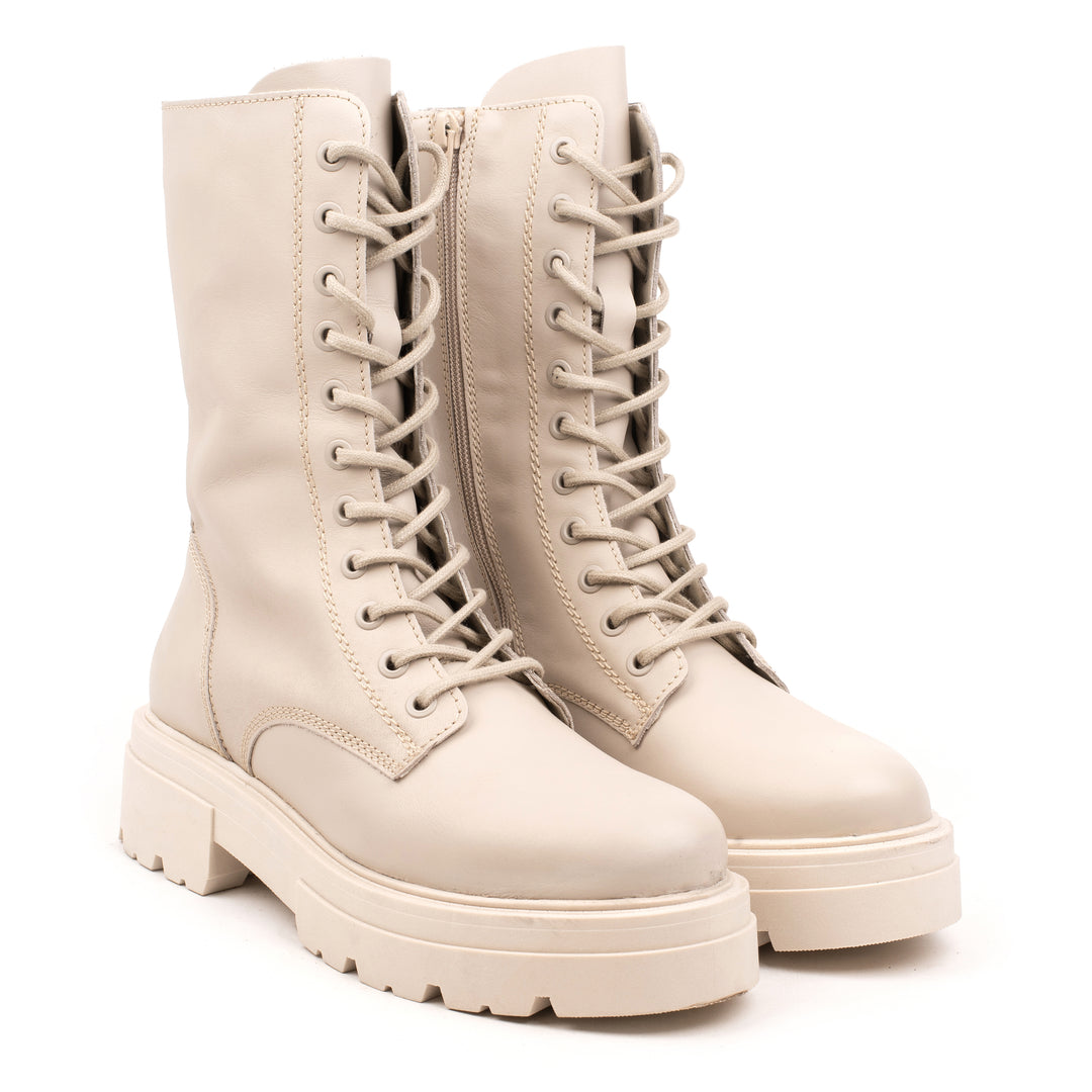 SHARI COMBAT HIGH Beige Leather Milled