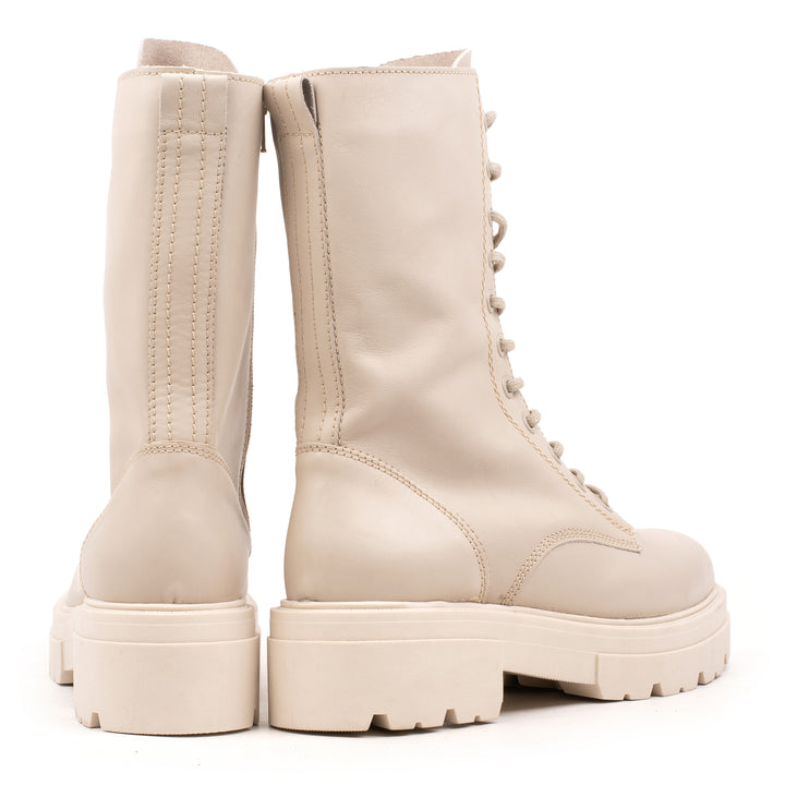 SHARI COMBAT HIGH Beige Leather Milled