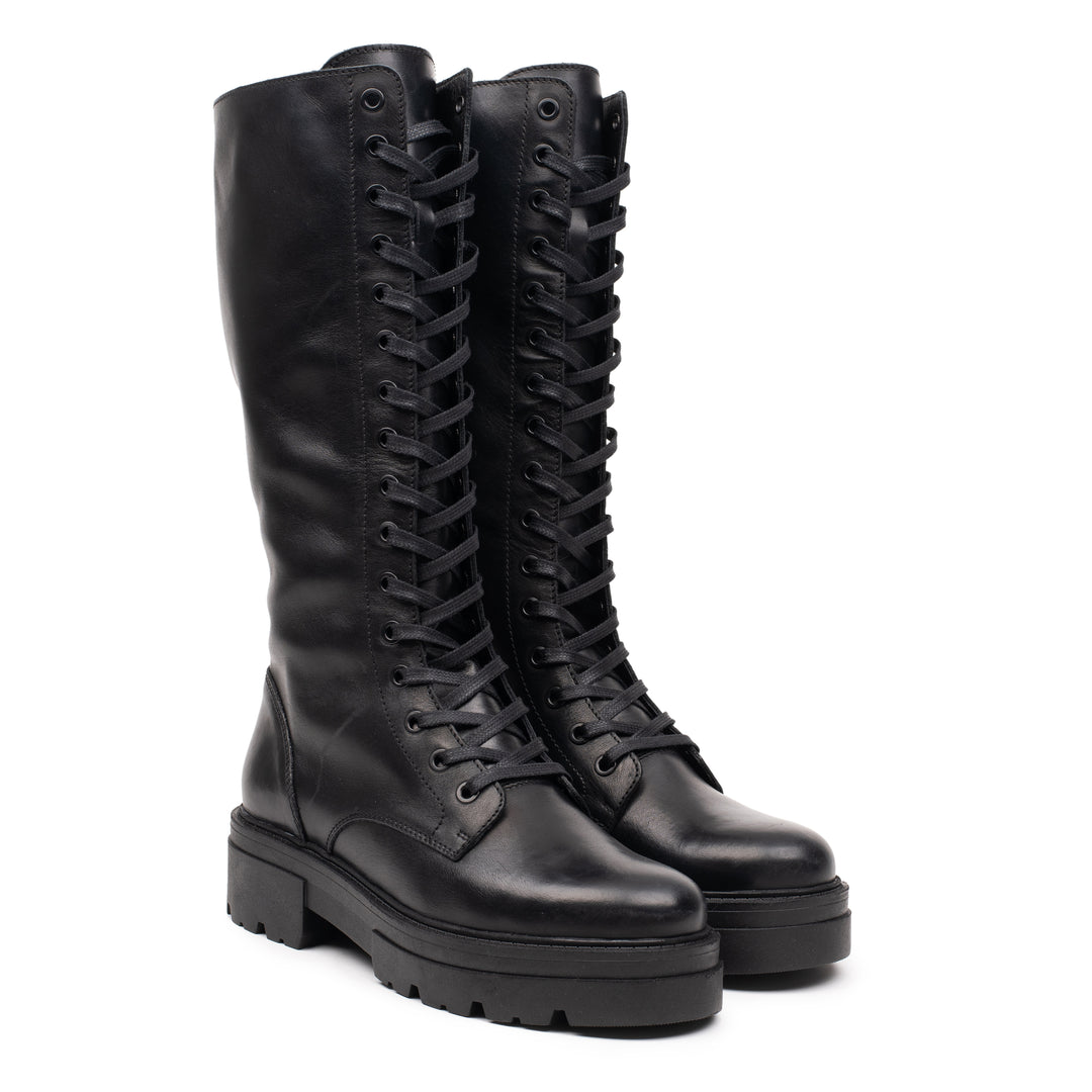 OMNIO Ghete Negre | Shari Lace Up High Black Leather - f