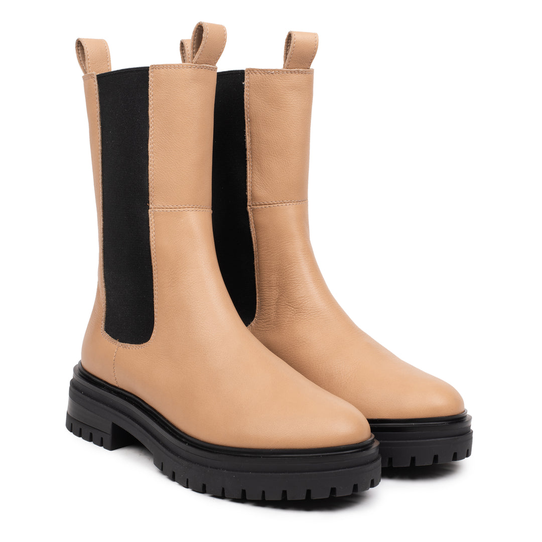 LEYTON HIGH CHELSEA Ecru Leather Milled