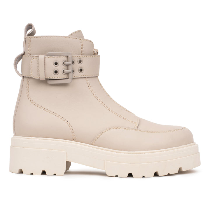 SHARI ANKLE ZIP Beige Leather Milled
