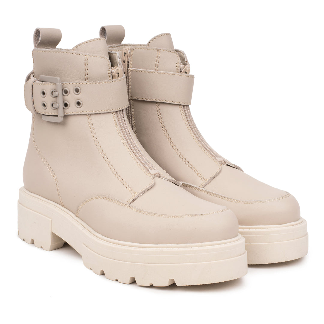 SHARI ANKLE ZIP Beige Leather Milled