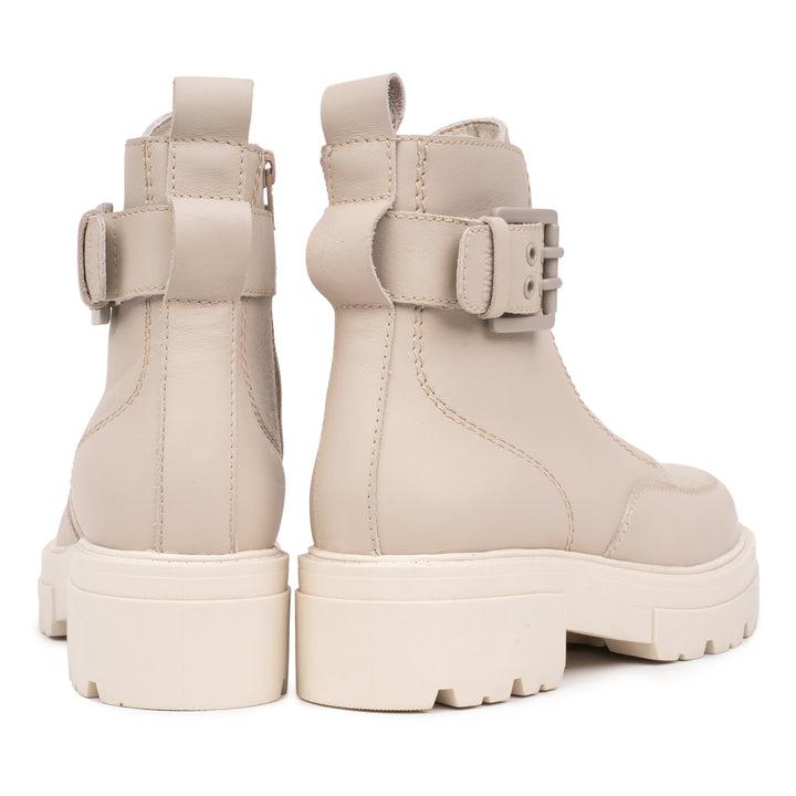 SHARI ANKLE ZIP Beige Leather Milled