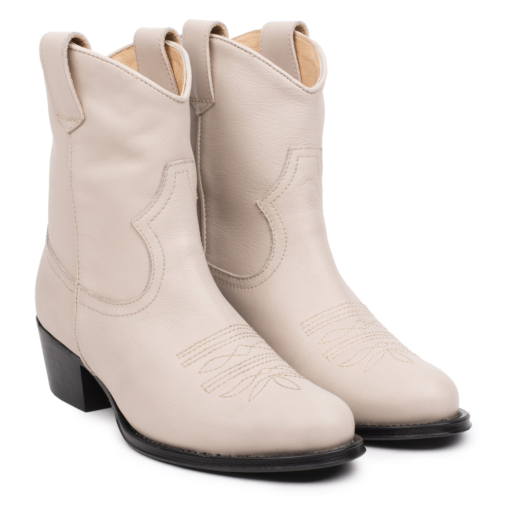 OMNIO Botine Bej | Dulce Western Short Beige Leather Milled  - f