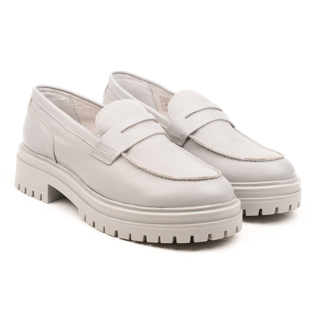 LEYTON LOAFER SADDLE Lt Grey Leather Milled