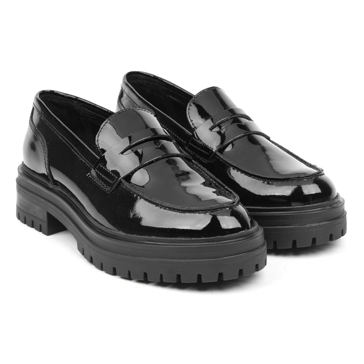 LEYTON LOAFER SADDLE Black Leather Patent
