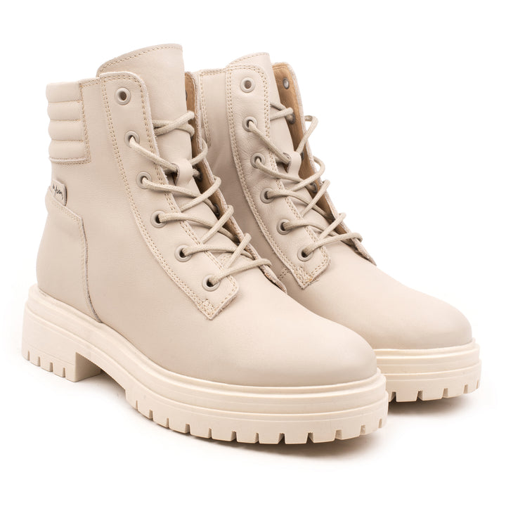 LEYTON LACE UP ANKLE BOOT Beige Leather Milled