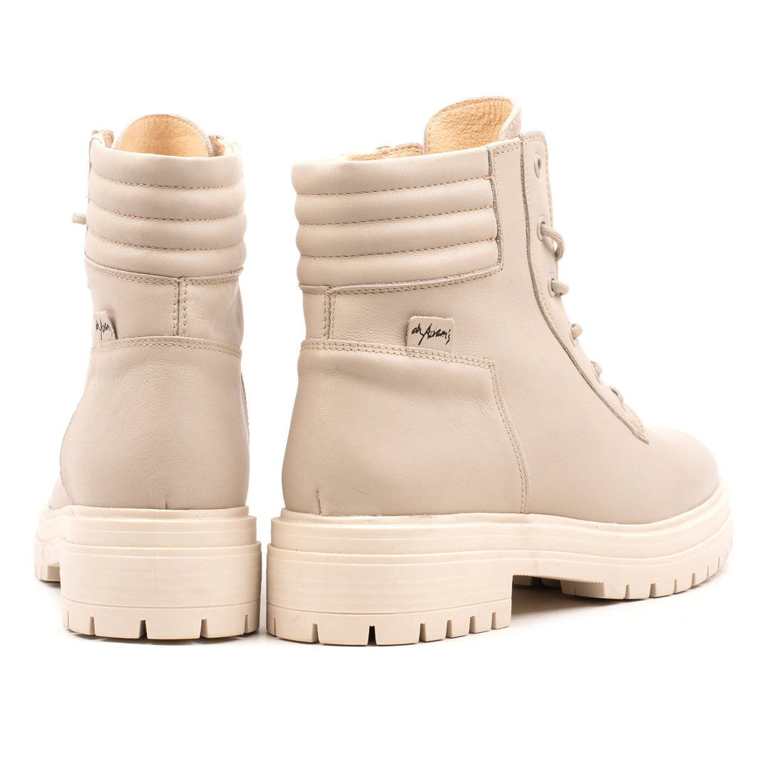 LEYTON LACE UP ANKLE BOOT Beige Leather Milled