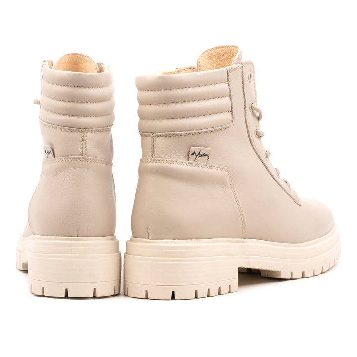 LEYTON LACE UP ANKLE BOOT Beige Leather Milled