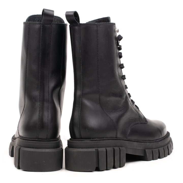 LORETA COMBAT MID Black Leather Milled