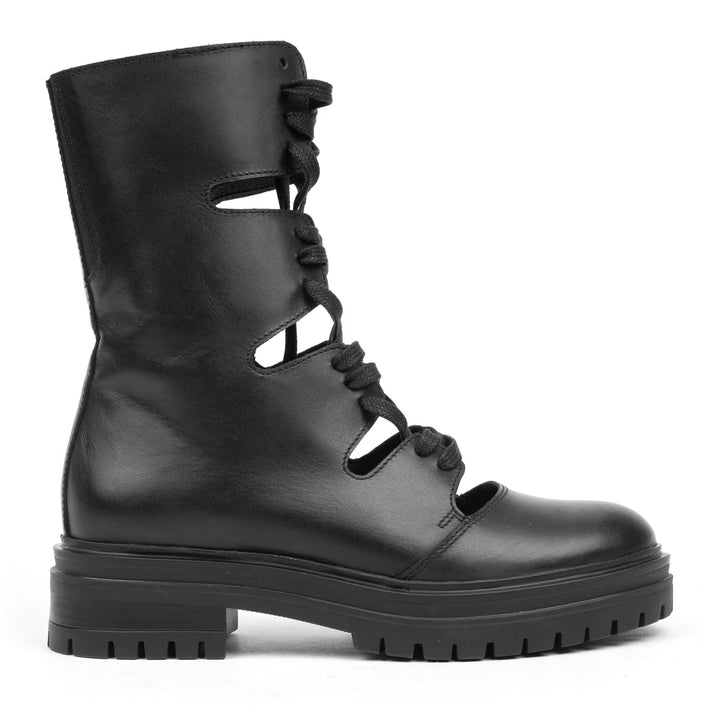 LEYTON CUT OUT COMBAT Black Leather