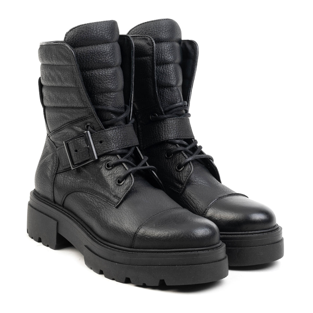 SHARI PADDED COMBAT Black Leather Milled